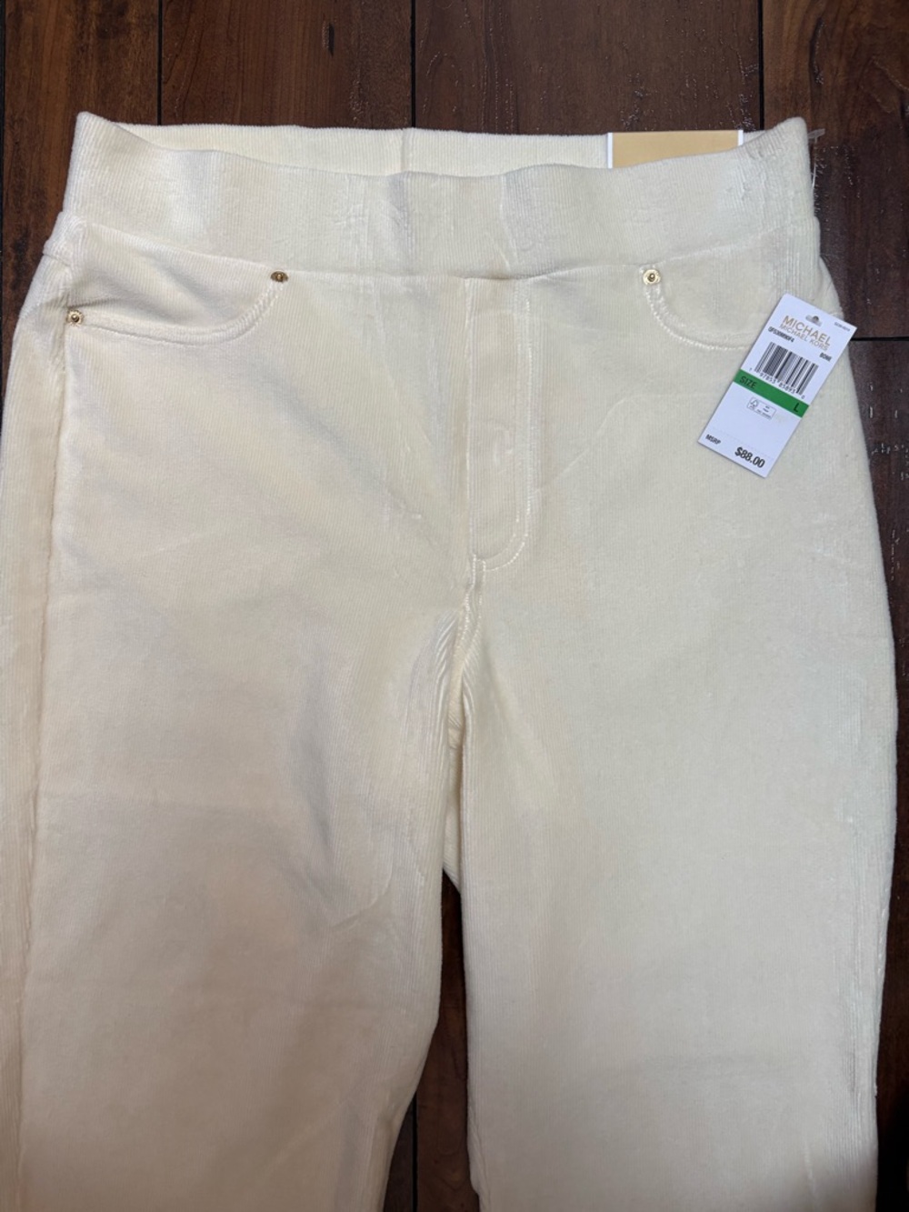 Michael Kors Bone Velour Pull On Straight Ankle Pants High Rise Stretch Large - Picture 3 of 8
